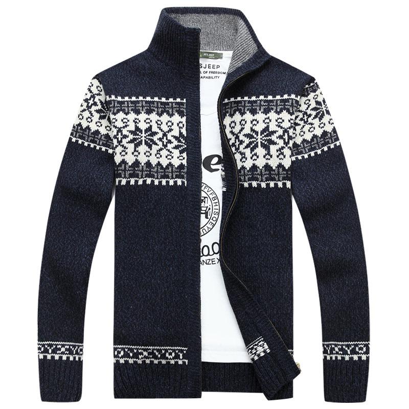 Podzimní a zimní svetr Pánský žakárový svetr se stojáčkem slim střihu Trendy ležérní bunda Pletený cardigan