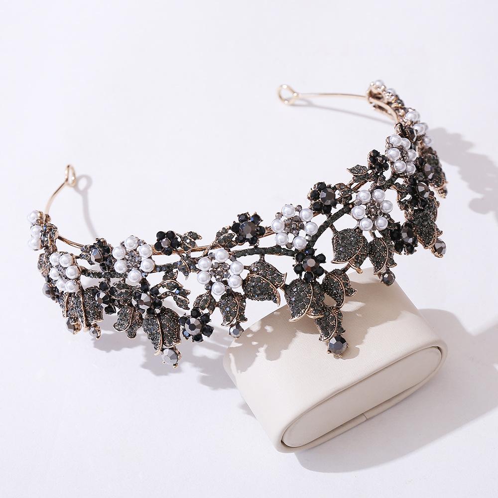 New diamond style retro forest style wedding hair accessories headband flower inlaid with rhinestones pearl purple bridal crown