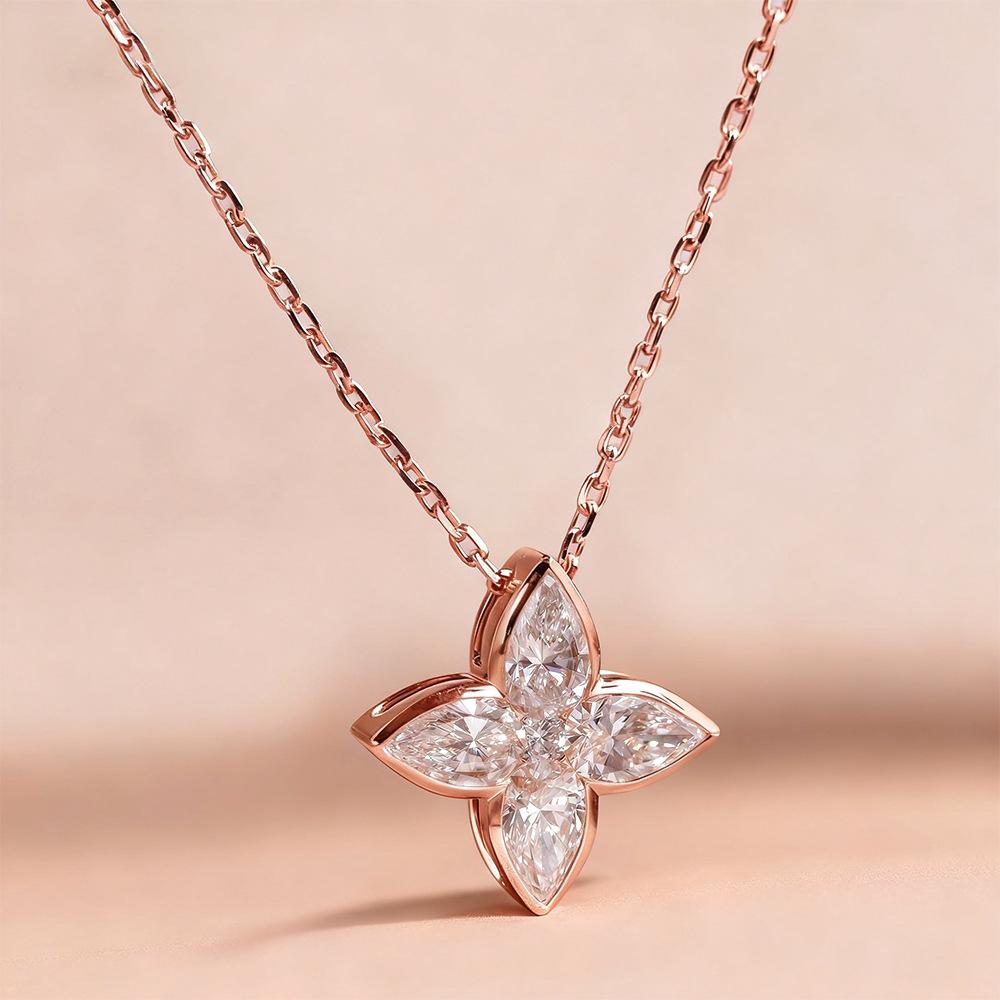 2.1ct Four-Leaf Clover Pear Moissanite Pendant Necklace Women Gift Solid S925 Silver D Color Lab Diamond Dainty Necklace Jewelry