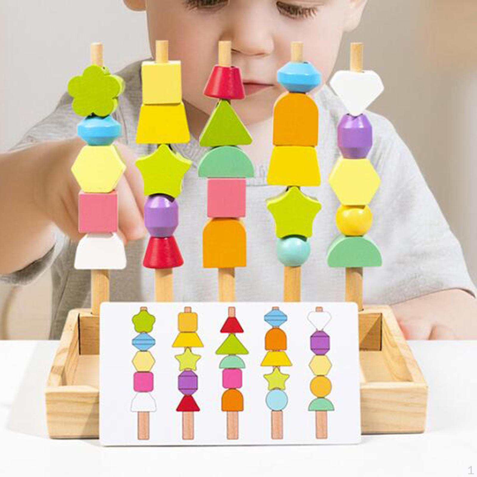 

Wooden Beads Sequencing Toys Learning Educational Toy Interactive Game Shape Stacker Stacking Block