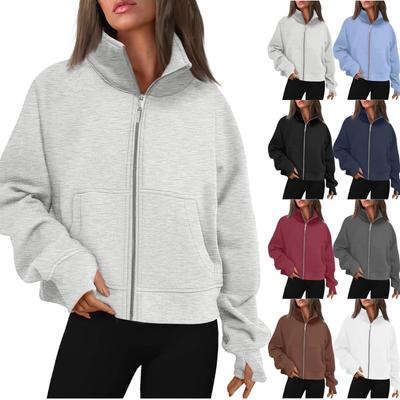 Women's Fashionable Long Sleeved Solid Hooded Zippered Sweater Jacket