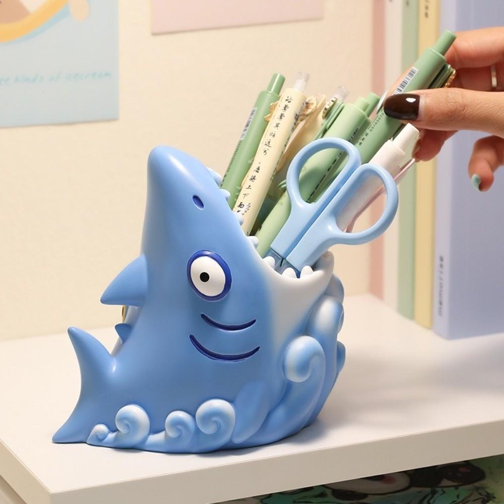 Cartoon Shark Pen Holder Creative Stationery Storage Box Toothbrush Holder Desk Organizer  School