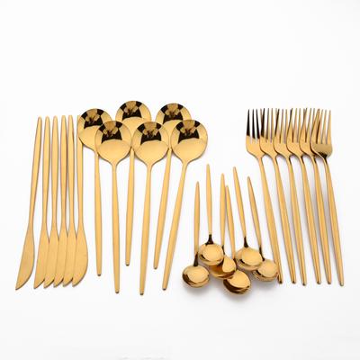 Gold 24PCS Cutlery Set Knife Fork Tea Spoon Dinner Tableware Set 304 Stainless Steel Flatware Silverware Set for Bar Party Home