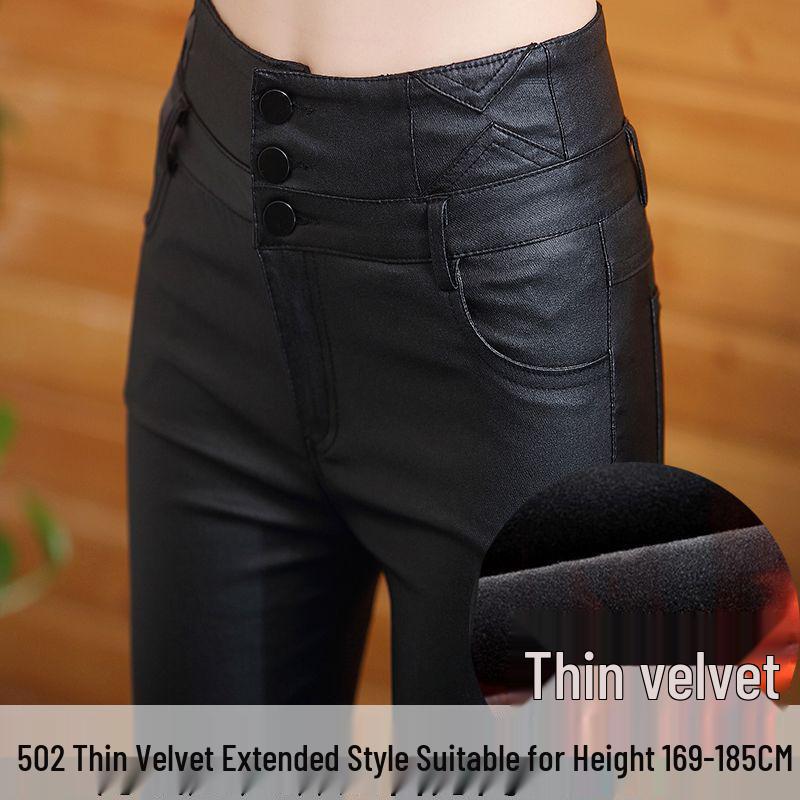 Women's Winter Thickened Matte Leather Pants with Velvet Lining - 2025 Collection