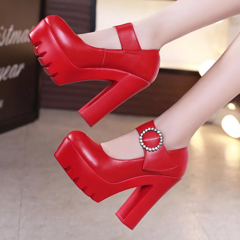 Fashion Pumps Women Single Shoes 13cm High Heels Female Thick with Waterproof Platform Autumn Sexy Super High Heel Black Women's Shoes