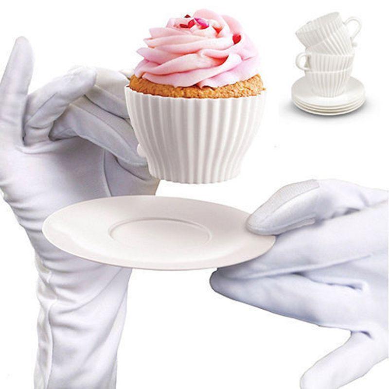 Cupcake 8pcsset Silicone Cups Muffin Baking Cake Tea Saucers Mold Teacup