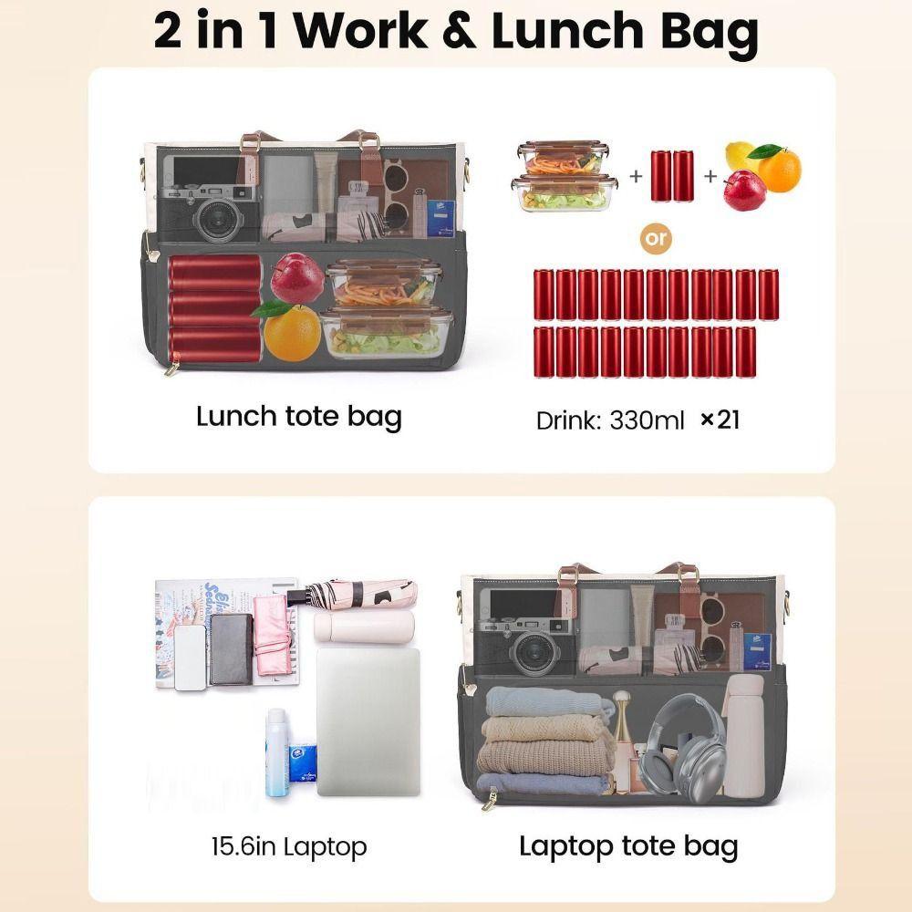 Sac à lunch isotherme grande capacité Design 3 en 1 Sac fourre-tout de travail résistant à l'eau Porte-gobelet durable Sac de transport pour ordinateur portable Collège