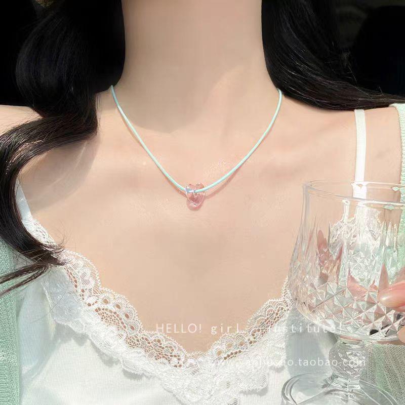 Atmosphere sweetheart, simple and clear love color rope necklace dopamine sweet collarbone chain pull neck chain