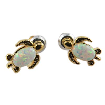 [R1478] - Artisanal Gold Opal 'Tortoise' Earrings - 10x7 Mm