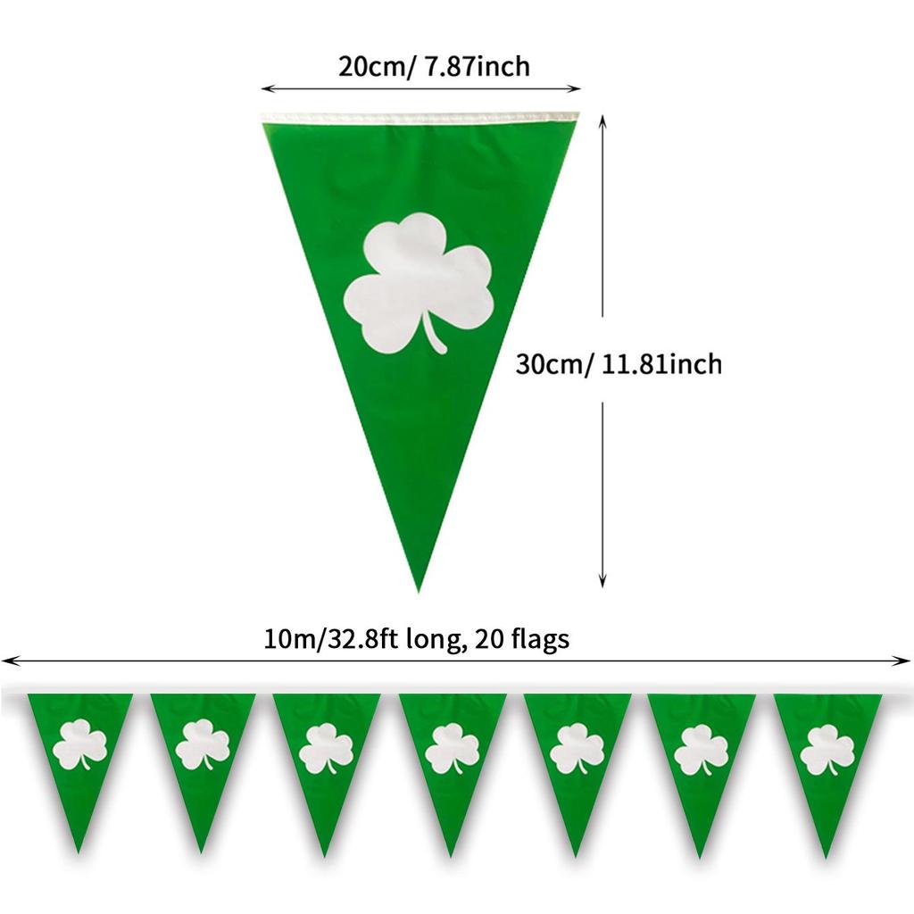 10m St. Patrick's Day Clover Green Triangle Flag Banner