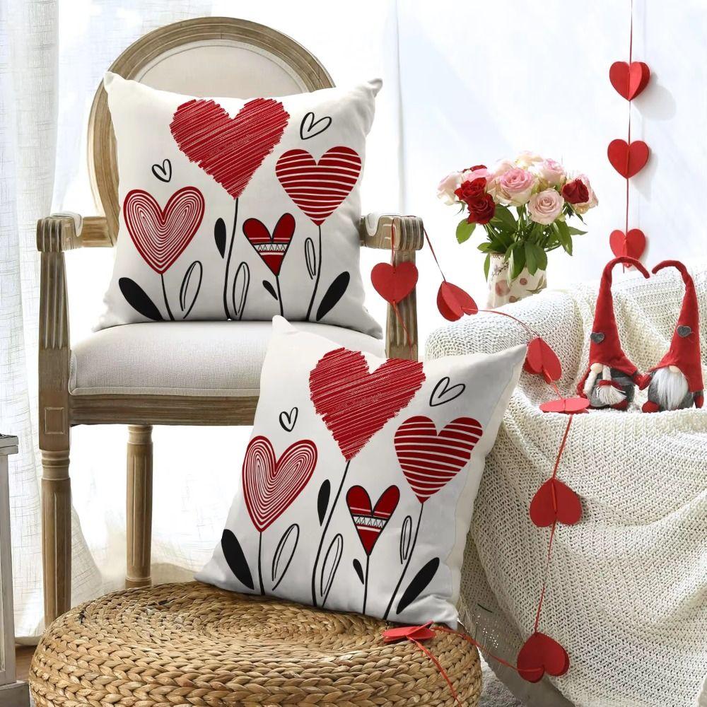 Red Heart Valentine's Day Pillowcase Soft Simple Wedding Pillow Cover Polyester Envelope Throw Pillow Cover For Sofa Decoration