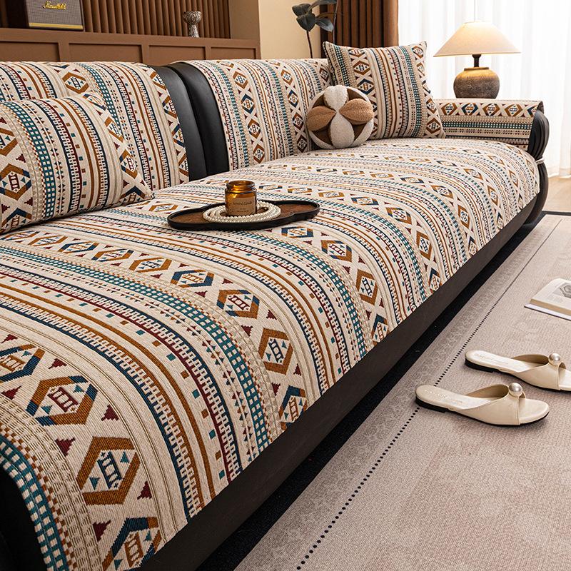 Ethnic Style Sofa Blanket Sofa Cushion Anti Slip Couch Cover Dark Color Series Easy To Clean Suitable For Various Scenarios 1Pcs