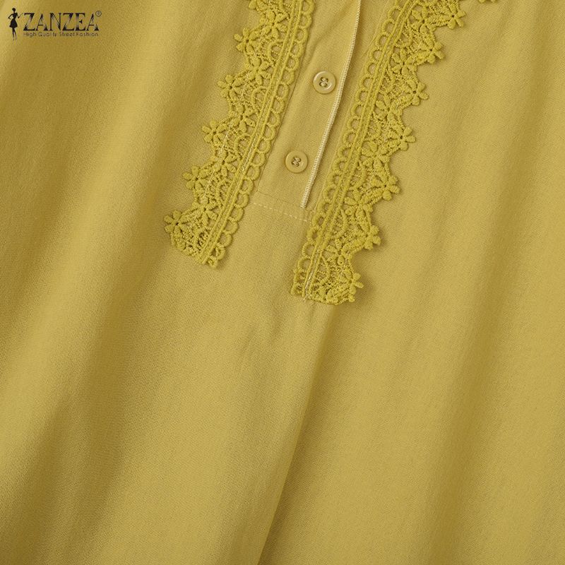 ZANZEA Women Lace Crochet Patchwork V-Neck Casual Long Sleeve Blouse