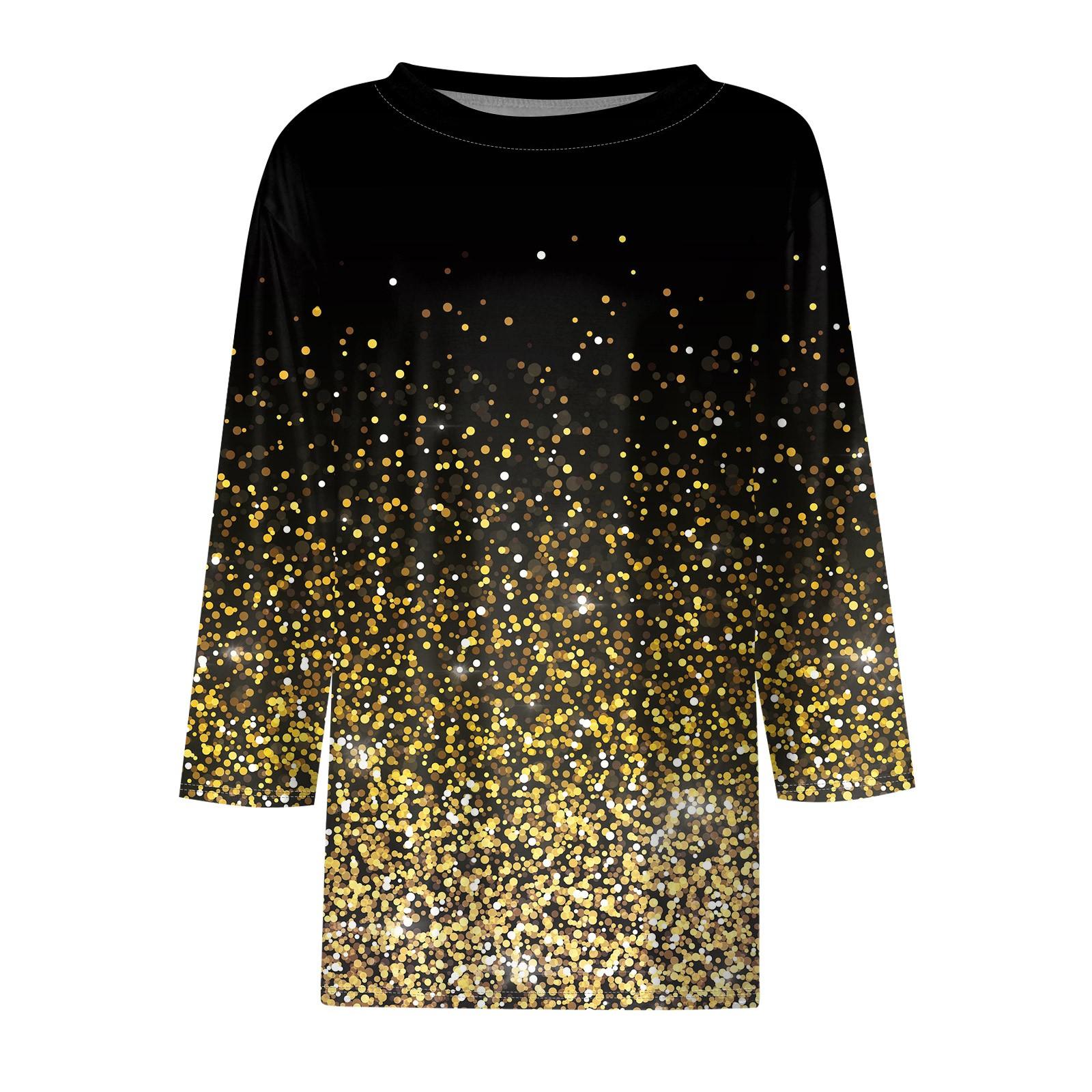 Женская модная повседневная свободная футболка с круглым вырезом и рукавами 3/4 с принтом — фото 5