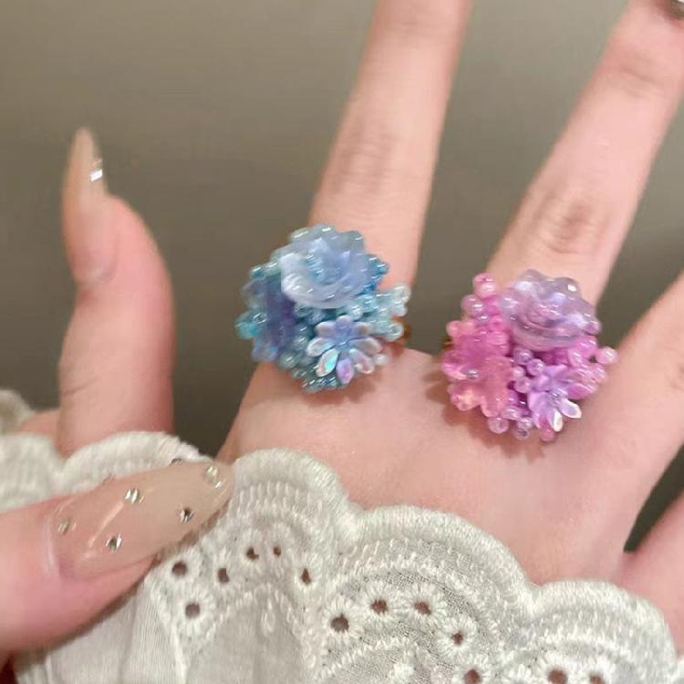 Pierścionki z Hortensjami Regulowane Biżuteria Modowa Otwierane Pierścionki Tekstura Żywicy Odpowiednie do Codziennego Noszenia lub na Specjalne Okazje