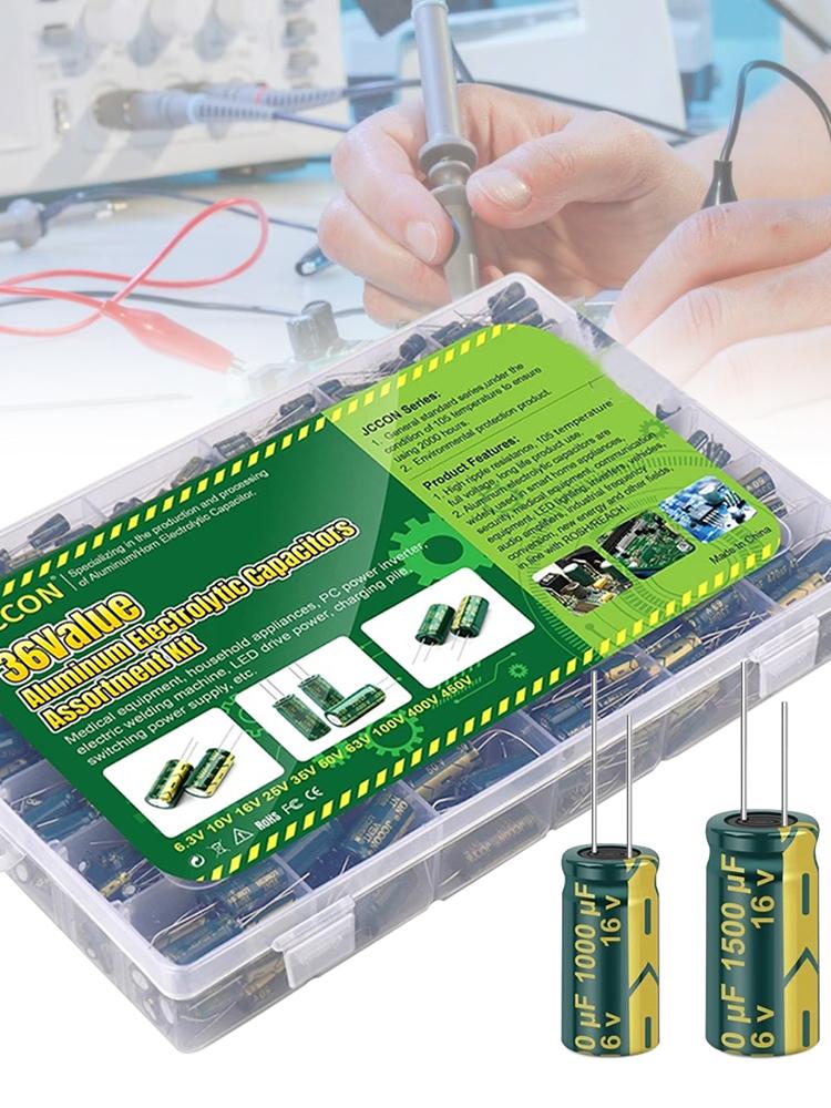 15/24/36 Values 225/460/925Pcs Aluminum Capacitors Set 16V-50V Aluminum Electrolytic Capacitors Assortment Kit for DIY Projects