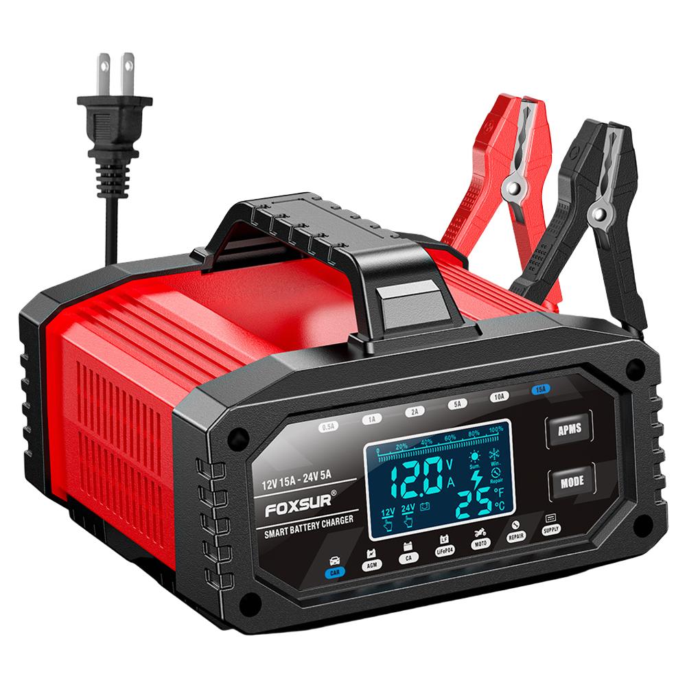 15A 12V 24V Car Battery Charger Smart Charger Moto Battery Charger for Car Truck Boat RV ATV AGM LiFePo4 Batteries