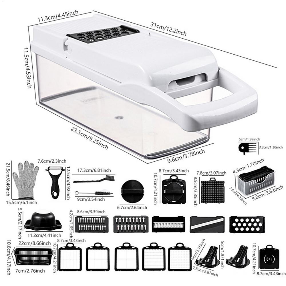 

Многофункциональная овощерезка с ручкой, терка для продуктов, измельчитель для продуктов, слайсер, овощечистка для фруктов и картофеля, терка для моркови с 26 аксессуарами