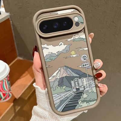 Custodia per telefono antiurto opaca con motivo montagna cartoon per Google Pixel 9 Pro XL 8 Pro 8A Protezione obiettivo Cover morbida in TPU