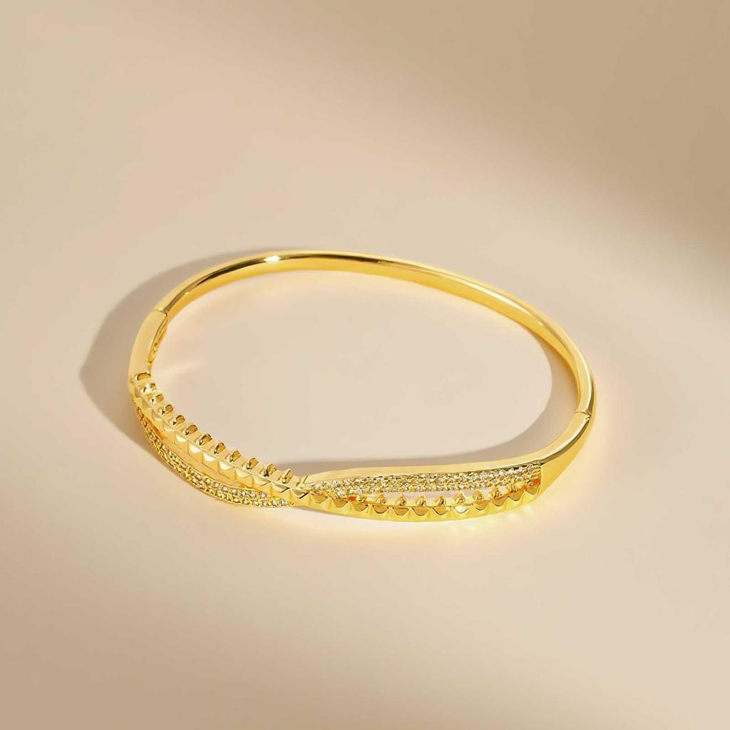 New Gold Plated Cubic Zirconia Bracelet, Chunky Waterproof Openable Bangle, High Quality Stackable Jewelry For Women Gift