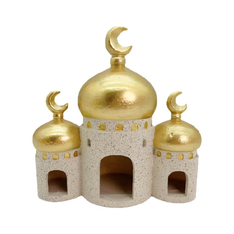 

Islamic Cultural Decors Collection Gold and White Mosque Tower Model Display Desktop Ornament for Home Office Decors 1
