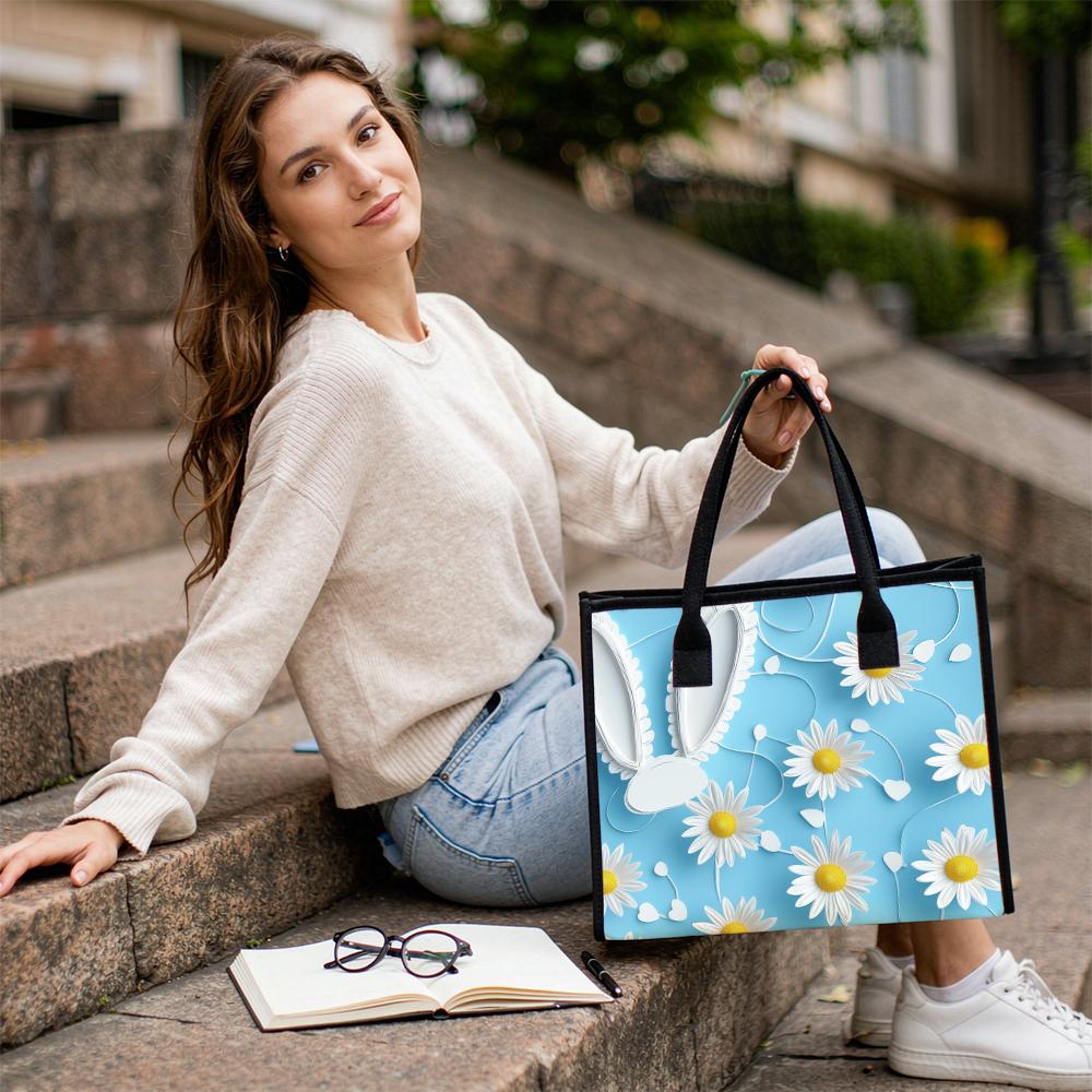 Cute Daisy Rabbit Tote Bag Casual Lightweight Daily Handbag for Women Outdoor Shopping Portable Carryall Bag