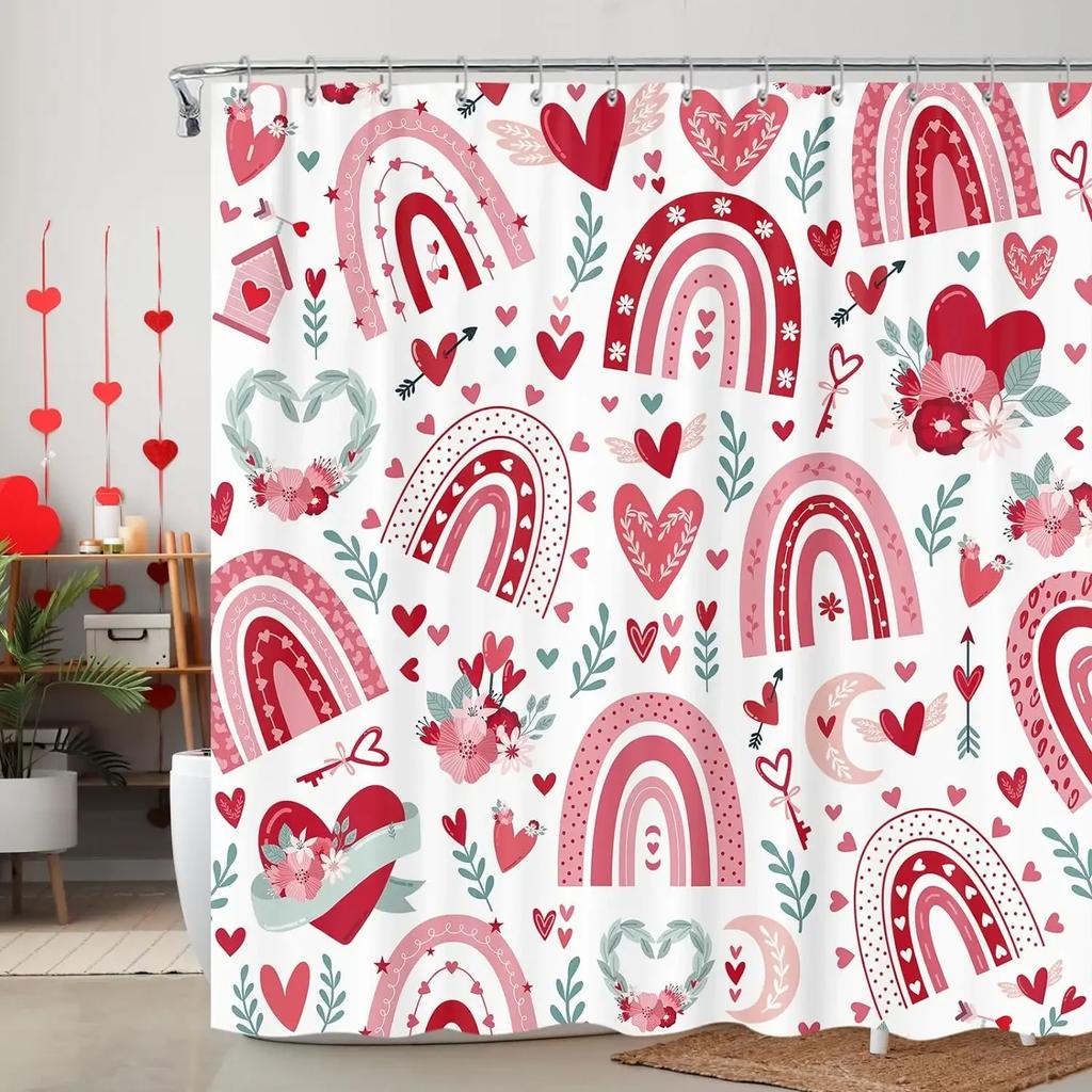Valentine's Day Shower Curtain Romantic Red Rose Hearts Valentine's Day Genie Shower Curtain Set Shower Curtains Bathroom Decor