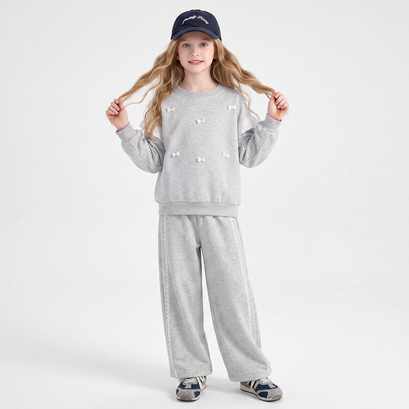 Montagut Girls' Spring/Autumn Bowknot Two-Piece Sportswear Set