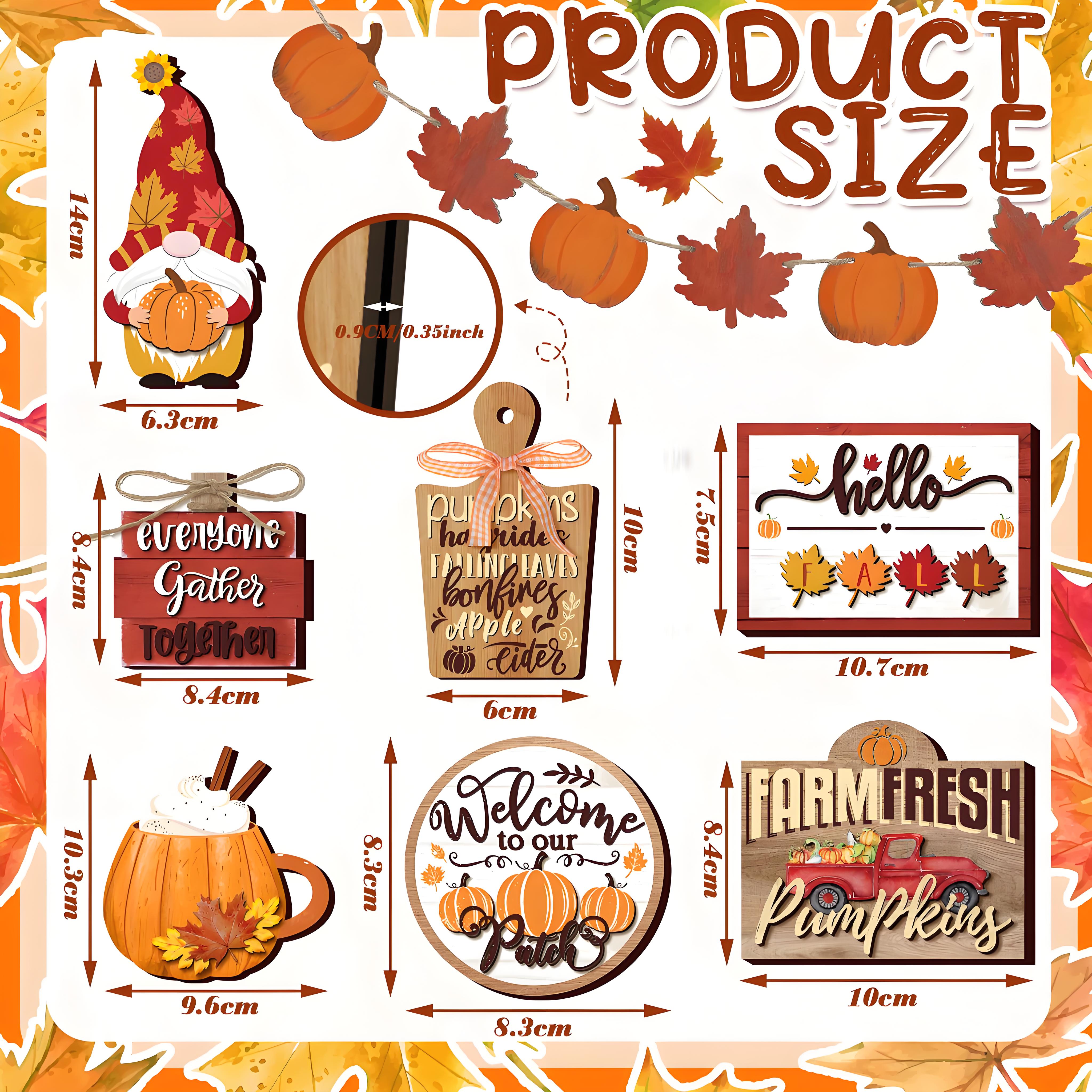 

Fall Pumpkin & Maple Leaf Reclaimed Wood Tiered Tray FSC-Certified Thanksgiving Tabletop Seasonal Decor for Home Garden