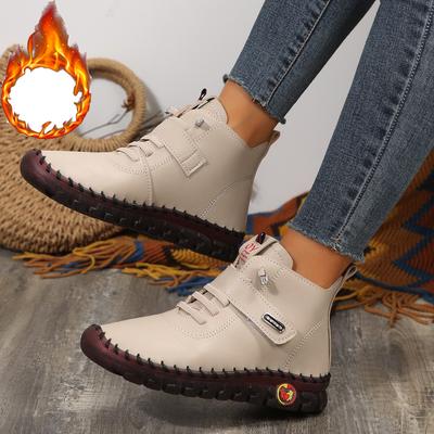 Women's Shoes with Cashmere Warm High Top Cotton Shoes Winter Hand-stitched Mother Shoes Soft Soled Flat Warm Boots