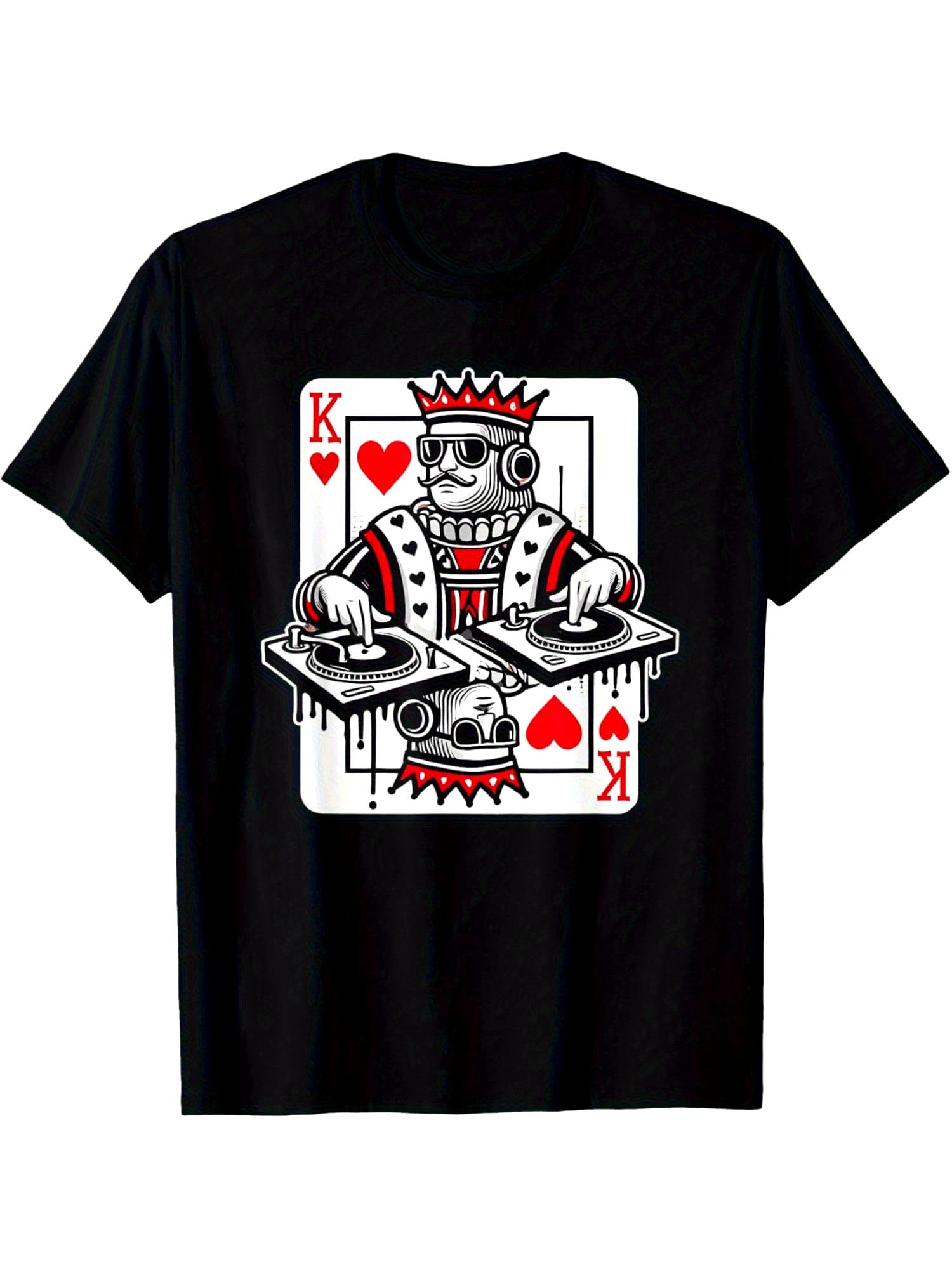 

Men s DJ King Card T-Shirt with Crown & Headphone Graphics - Soft Comfortable Regular Fit Music Producer Tee for Club Parties XXL