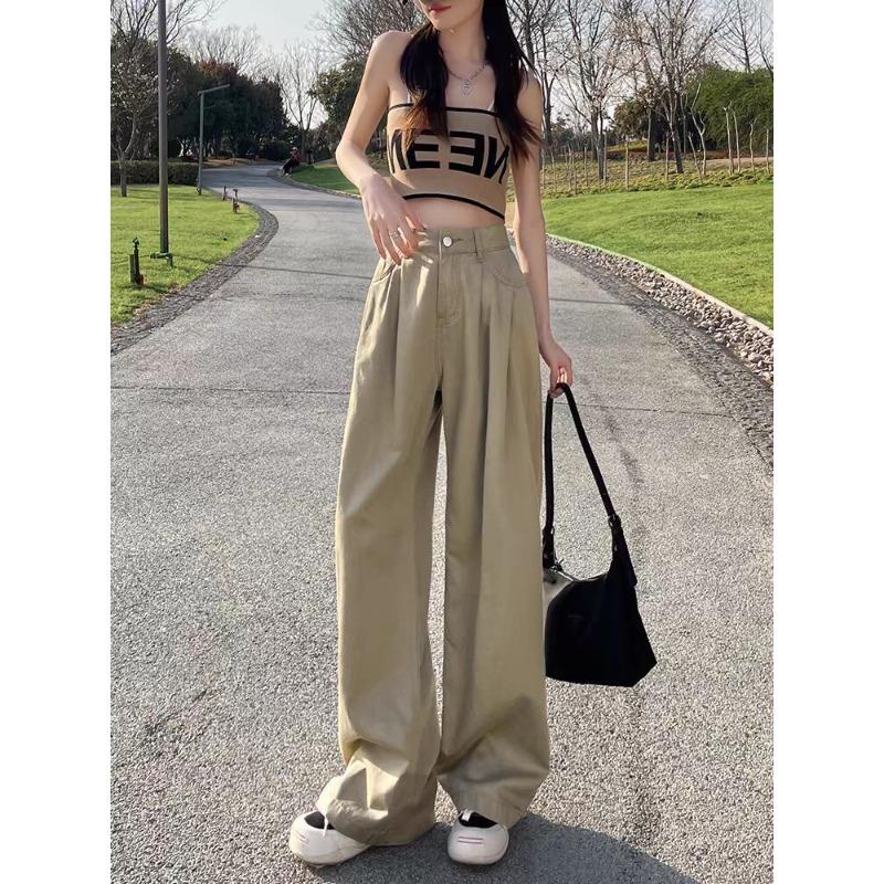 

Flowy High Waist Wide Leg Jeans for Women Loose Fit Straight Denim Pants with Pleats Thin Fabric XXL хакі
