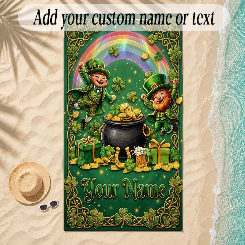 Rainbow Theme Soft Beach Towel Personalized Custom Name Text Towel Portable for Beach Pool Travel