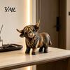 Rustic Farmhouse Home Decor Highland Cow Figurine, Resin Scottish Bull Statue, Hand Carved Crafts Tabletop Ornament, Country Style Shelf Decor,