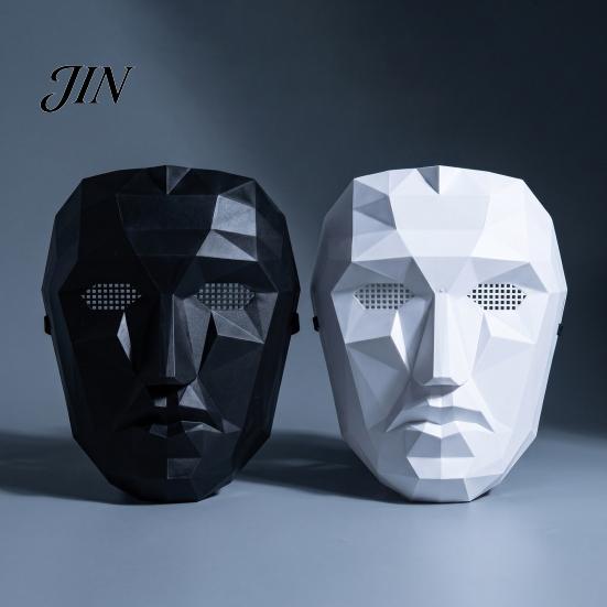 Unique Halloween Costume Mask Geometric Mask, Polygonal Cool Party with Mesh Eyes, Face Black White Cosplay for Masquerade, Accessory Stylish Angular