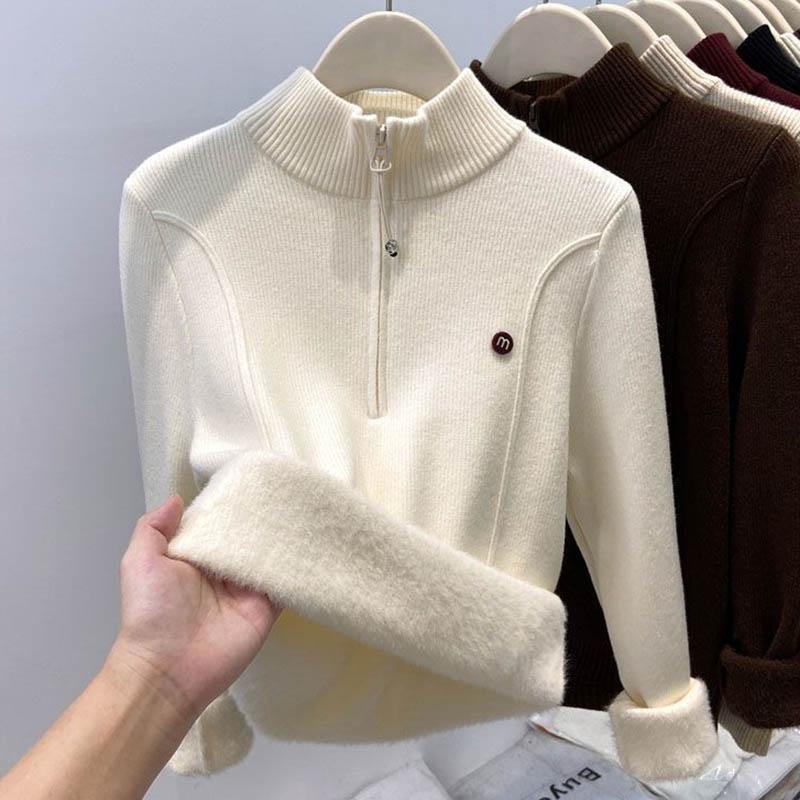 Sweater for Women Autumn Winter Thickened Warm Knitted Stretchy Long Sleeve Oversize Tops