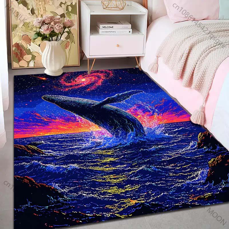 1PC Whale leaping under starry galaxy Print Carpet Rug for Living Room Bedroom Sofa Doormat Home Decor Non-slip Floor Mat