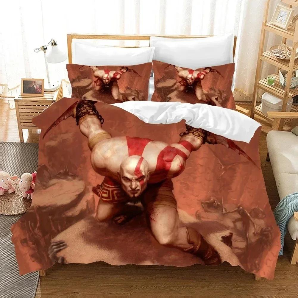 

3D Print Game God of War Bedding Set Printed Bed Set With Pillowcase Duvet Cover Soft Queen King Size Bedclothes Home Boys Adult 70x133cm 2pcs