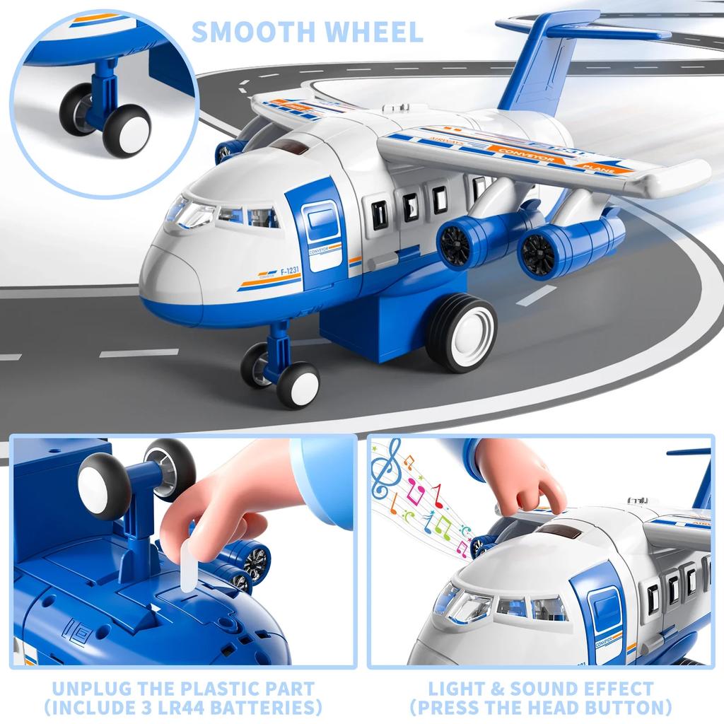 Simulation Deformed Airplane Transformion Aircraft Rail Car With Ligjhts And Sound Effect Storage Vehicle Children Toys Boy Gift