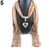 Women Fashion Soft Bead Tassels Scarf with Love Heart Charm Pendant Accessory