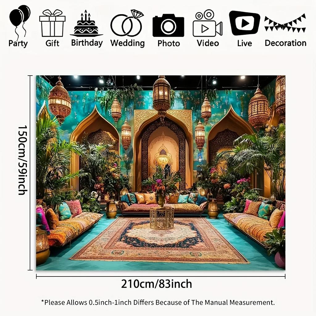 1pc Moroccan-themed party background banner featuring vibrant colors and an exotic style. Made of polyester