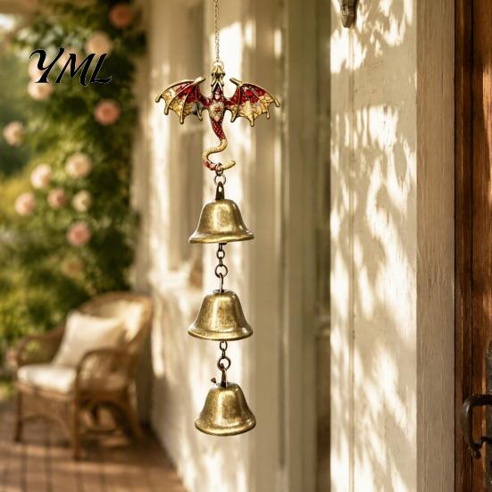 Exquisite Alloy Craft Retro Dragon Hanging Bells, Metal Flying Wind Chime, Rustic Decorative Wall Ornament Fantasy Outdoor Garden for Patio Porch Yard
