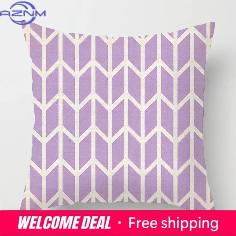 Geometric Light Purple Pillow Cover 50*50 Living Room Sofa Cushion Cover 40*40 Solid Color Decorative Cushion Cover Home Decor