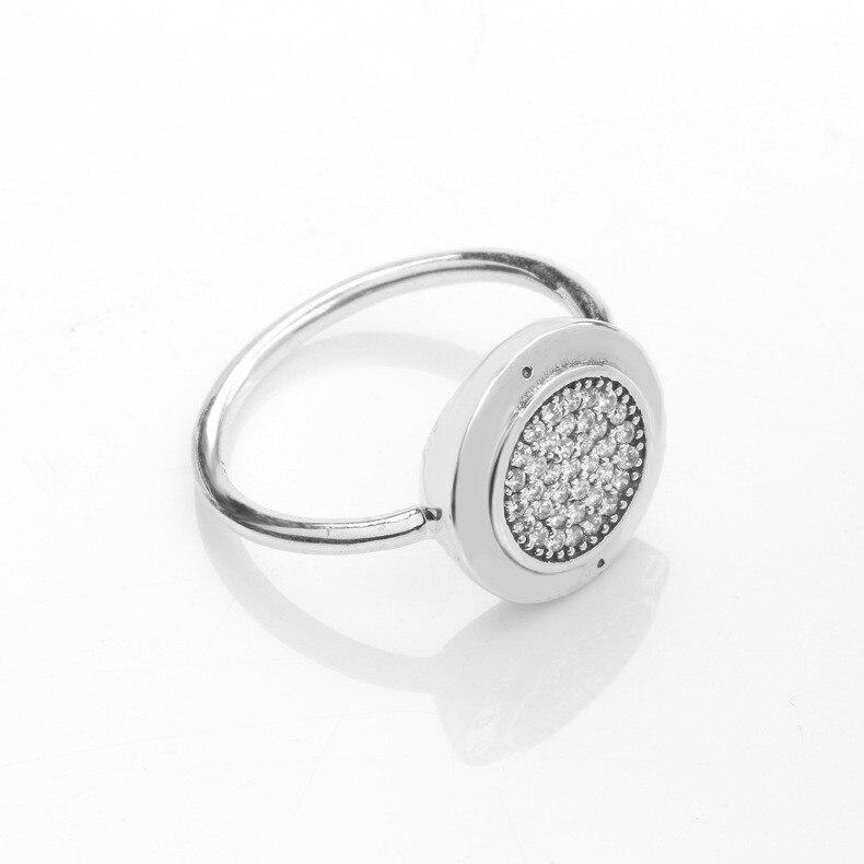 925 Sterling Silver Pan Ring Shiny Round With Crystal Ring For Women Wedding Party Gift Fashion Jewelry