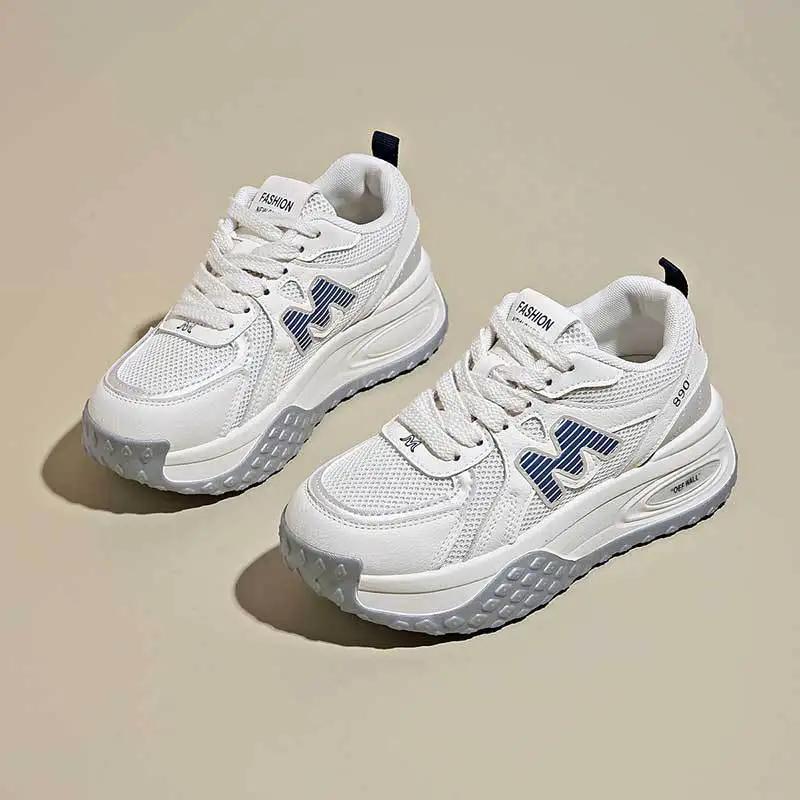 Fashion Soft Leather Mesh Sports Shoes Women 2024 Autumn New Breathable All-match Lightweight Platform Casual Shoes