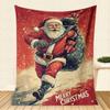 Vintage Santa Claus With Gift Sack Merry Christmas Blanket Retro Snow Soft Cozy Throw Blanket For Couch Bed Perfect Holiday Gift