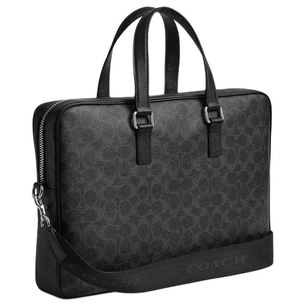 Coach Canvas Caden 37 Letter Print Leather Briefcase Large Men Briefcase Black CCC81-OY2