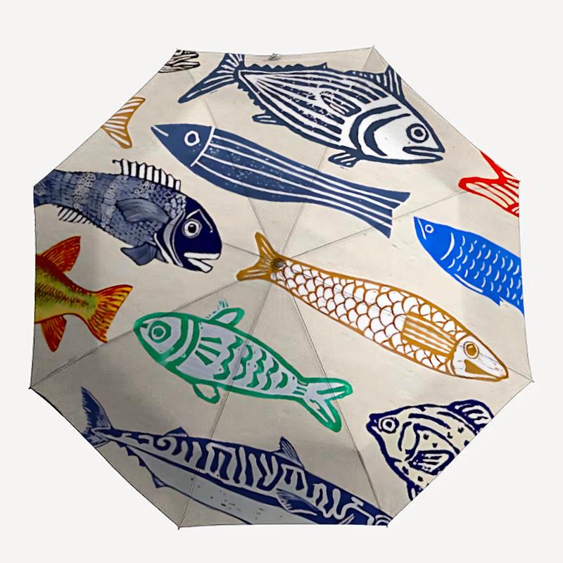 

1pc Fish Artwork Automatic Open/close Umbrella, 8-Rib sturdy structure, Artistic Pattern, Compact Design, Fashion Lovers l036