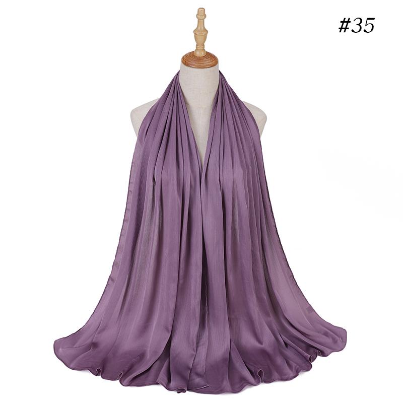 New Arrivals Crinkle Plain Color Satin Crepe Scarf Shawl Wrap Muslim Women Pleated Stain Silk Hijabs