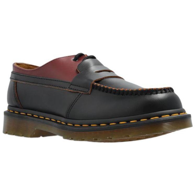 MM6 Maison Margiela X Dr. Martens 1461 Leather Slip-On Round-Toe Loafers Unisex Loafers Black Red 32184002